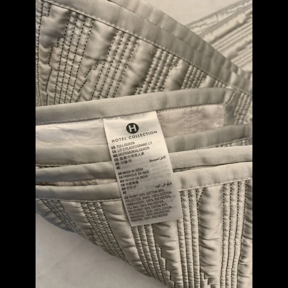 NIB Hotel Collection Silverwood Full/Queen Quilted Coverlet‎ Blanket